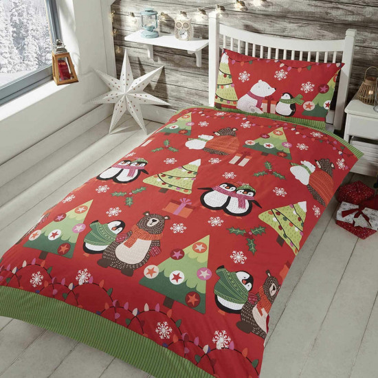 Children's single bedding set TOGETHER AT XMAS RED 135x200