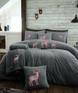 Double Microplush Comforter Set With Deer CHARCOAL 200x200