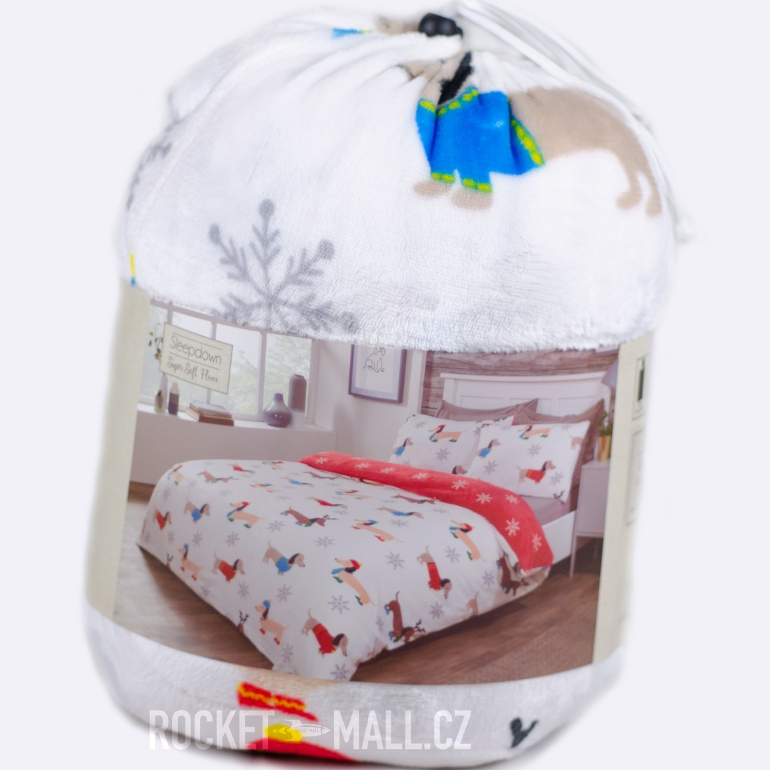 Teddy Fleece Reversible Double Bedding Set WINTER SAUSAGE DOG 200x200