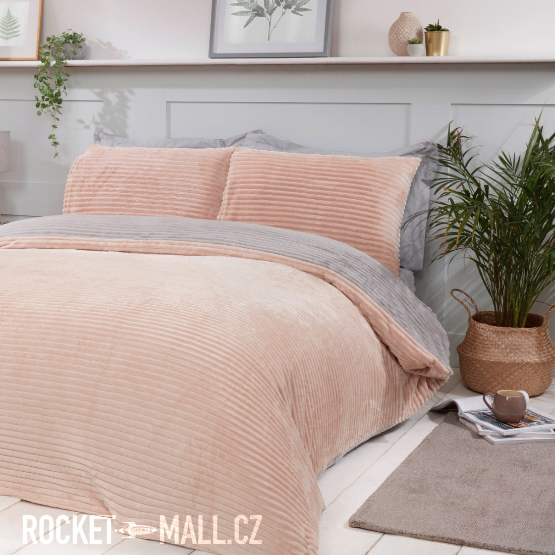 Teddy Fleece Reversible Double Bedding Set CHAMPAGNE RIBBED 200x200 For teddy-fleece-reversible-double-bedding-set-champagne-ribbed-200x200-for