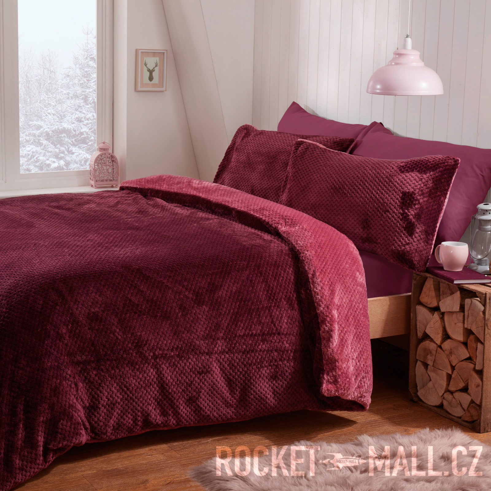 Teddy Fleece Reversible Double Bedding Set PLUM WAFFLE 200x200 for 36