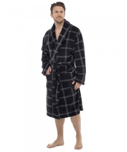 Mens Check Print Supersoft Dressing Gown BLACK
