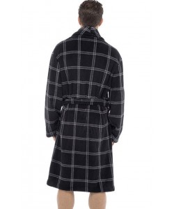 Mens Check Print Supersoft Dressing Gown BLACK