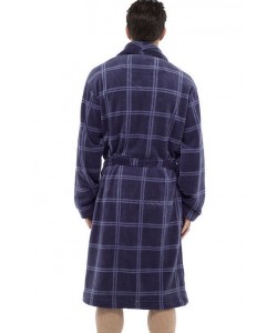 Mens Check Print Supersoft Dressing Gown BLUE