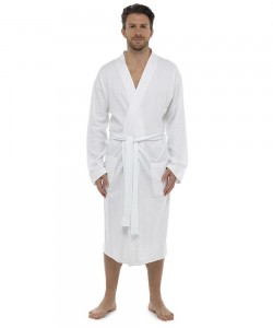 Mens Plain Colour Waffle Dressing Gown WHITE