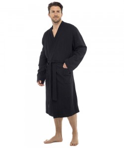 Mens Plain Colour Waffle Dressing Gown BLACK