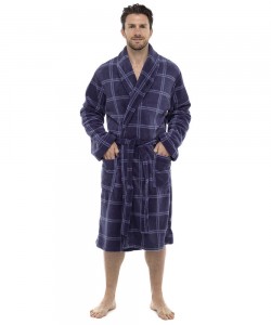 Mens Check Print Supersoft Dressing Gown BLUE