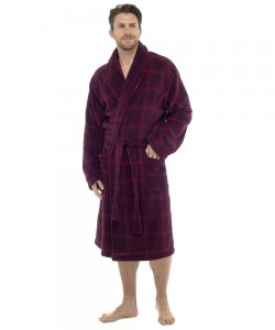 Mens Check Print Supersoft Dressing Gown RED