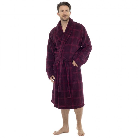 Mens Check Print Supersoft Dressing Gown RED