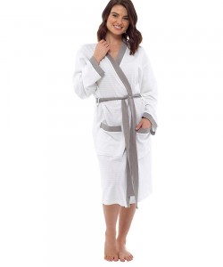 Womens Plain Colour Waffle Dressing Gown WHITE