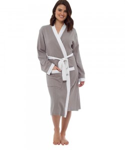 Womens Plain Colour Waffle Dressing Gown GREY