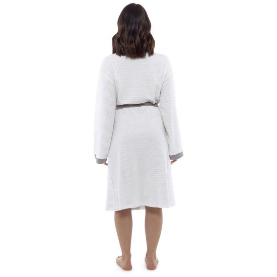 Womens Plain Colour Waffle Dressing Gown WHITE