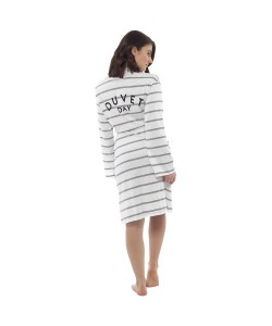 Womens Soft Stripe Print Dressing Gown GREY