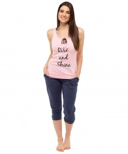 Ladies Vest & Crop Pants Lounge Pyjamas RISE AND SHINE