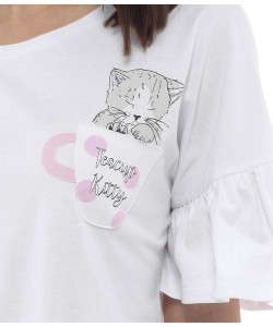 Ladies Summer Short Pyjamas Set TEA CUP KITTY