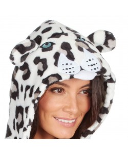 Ladies Snuggle Fleece Onezee With Hood LEOPARD